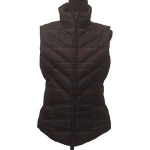 Patagonia Womens Navy Blue Brown Sleeveless Mock Neck Quilted Vest Size Medium